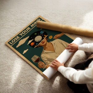 Plakat vintage Lose Your Mind Find Your Soul – z kobietą i planetami