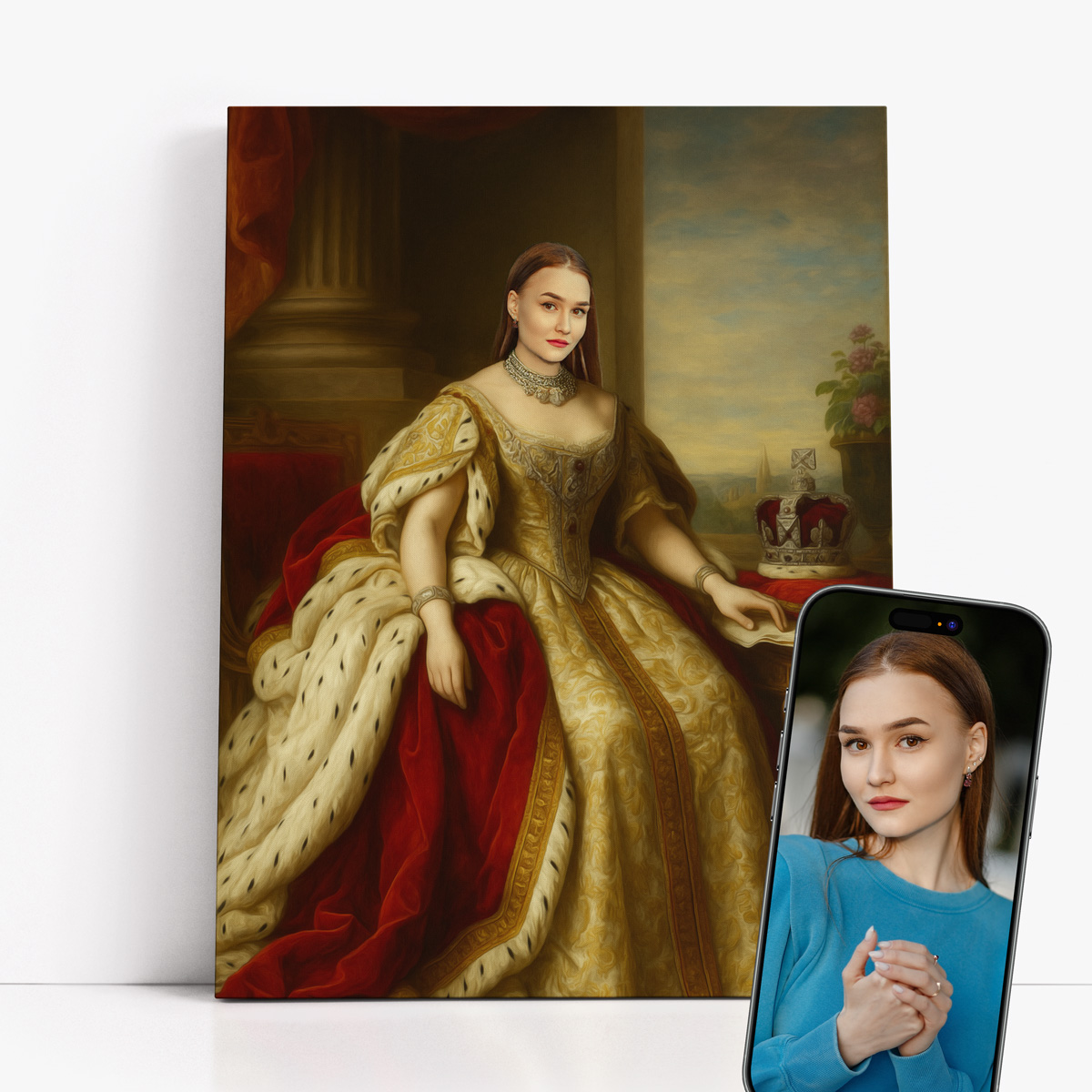 Portret królowej ze zdjęcia na płótnie