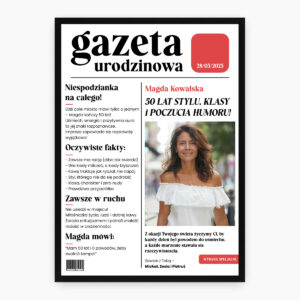 Personalizowany plakat w stylu gazety urodzinowej z własnym zdjęciem i tekstem – idealny prezent na urodziny.