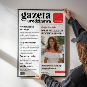 Personalizowany plakat w stylu gazety urodzinowej z własnym zdjęciem i tekstem – idealny prezent na urodziny.