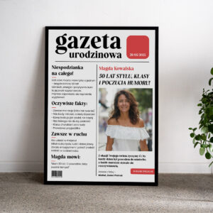 Personalizowany plakat w stylu gazety urodzinowej z własnym zdjęciem i tekstem – idealny prezent na urodziny.