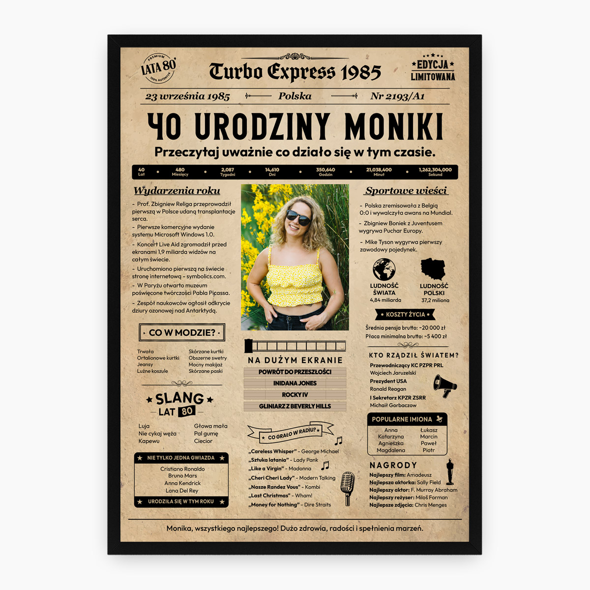 Personalizowany Plakat Gazeta Urodzinowa - Prezent na 40 Urodziny