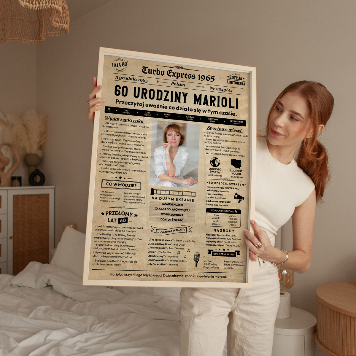Personalizowany plakat gazeta na 60 urodziny prezent z własnym zdjęciem