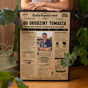 Personalizowany plakat gazeta na 60 urodziny prezent z własnym zdjęciem