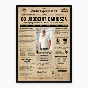 Personalizowany plakat gazeta na 60 urodziny prezent z własnym zdjęciem