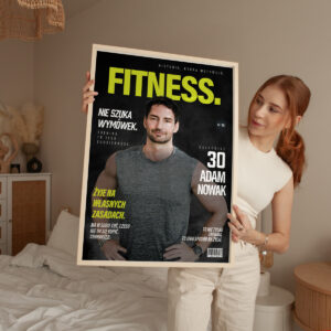 Personalizowany plakat Fitness z Twoim zdjęciem, motywacyjnymi hasłami i designem magazynu sportowego