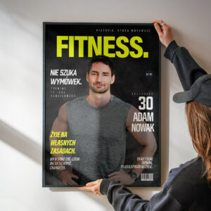 Personalizowany plakat Fitness z Twoim zdjęciem, motywacyjnymi hasłami i designem magazynu sportowego