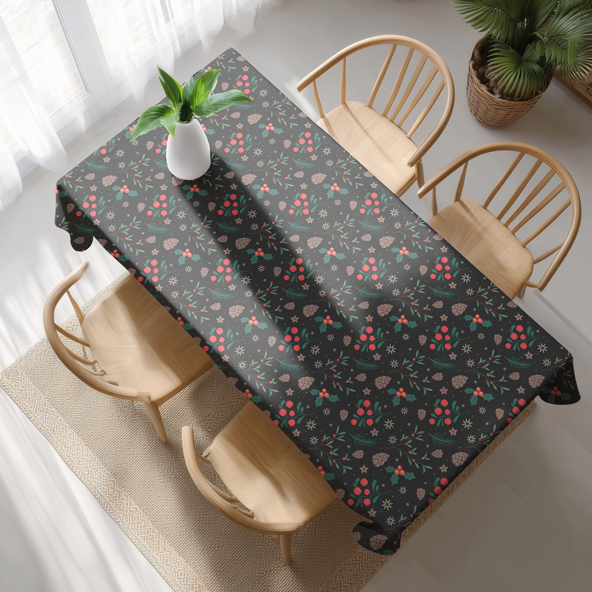 Obrus z gałązkami i szyszkami