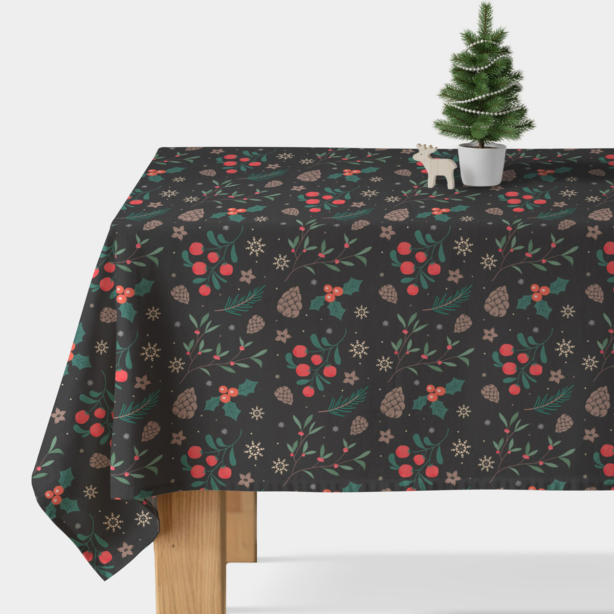 Obrus z gałązkami i szyszkami