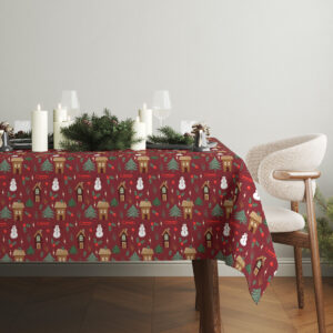 obrus świąteczny czerwony widok z góry jasna jadalnia