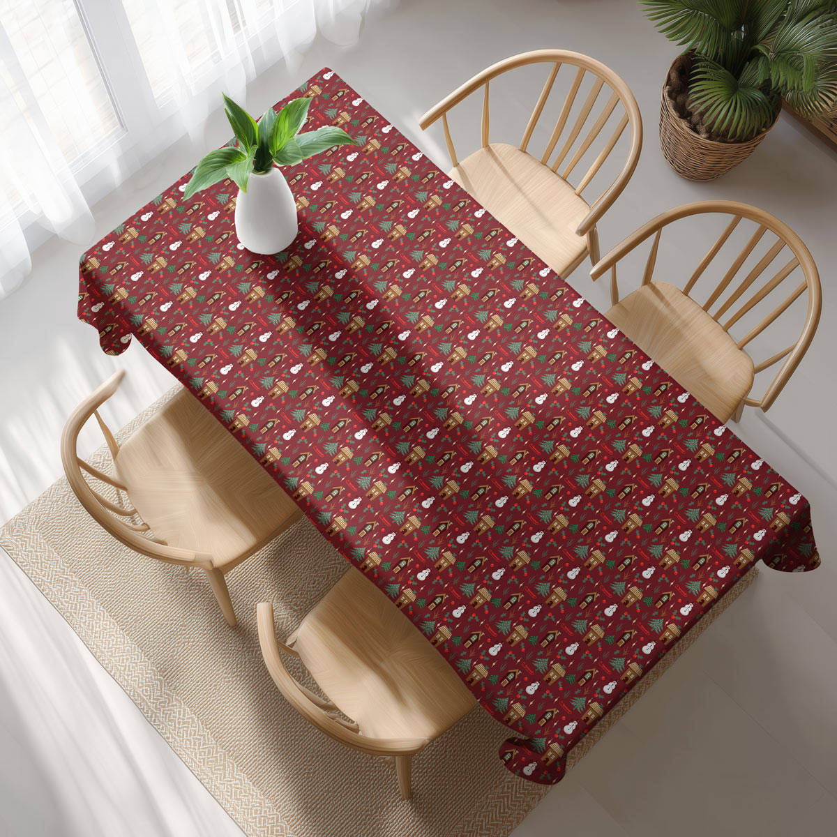 obrus świąteczny czerwony aranżacja klasyczne wnętrze porcelana