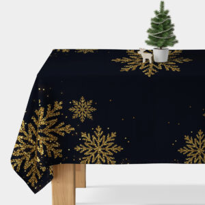 obrus świąteczny czarny ze złotymi śnieżynkami