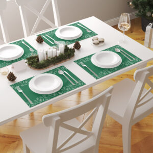 komplet świątecznych podkładek w odcieniu butelkowej zieleni