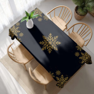 elegancki czarny obrus z złotym wzorem śnieżynek