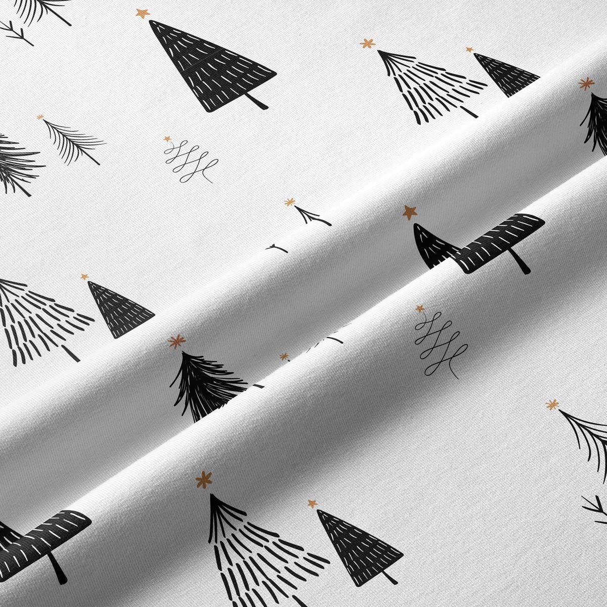 tkanina bieżnika w białym kolorze z czarnym wzorem choinek – zbliżenie