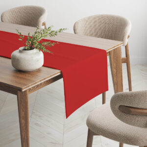 bieżnik czerwony gładki w nowoczesnej jadalni