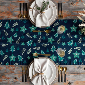 bieżnik świąteczny granatowy z choinkami