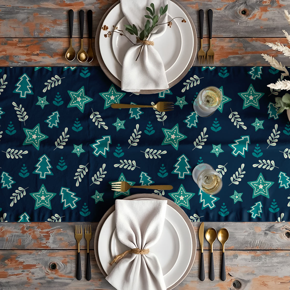 bieżnik świąteczny granatowy z choinkami