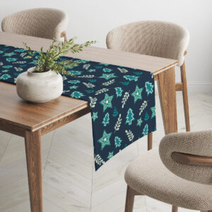 bieżnik świąteczny granatowy z choinkami