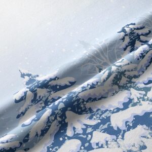 tkanina bieżnika z wzorem ośnieżonych drzew w błękitach