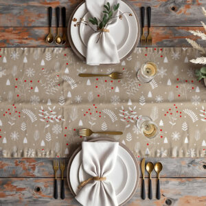 plamoodporny bieżnik na stół beżowy z gałązkami i jagodami