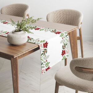 aranżacja wnętrza z bieżnikiem świątecznym w gwiazdy betlejemskie