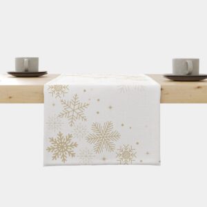 bieżnik świąteczny biały ze złotymi śnieżynkami