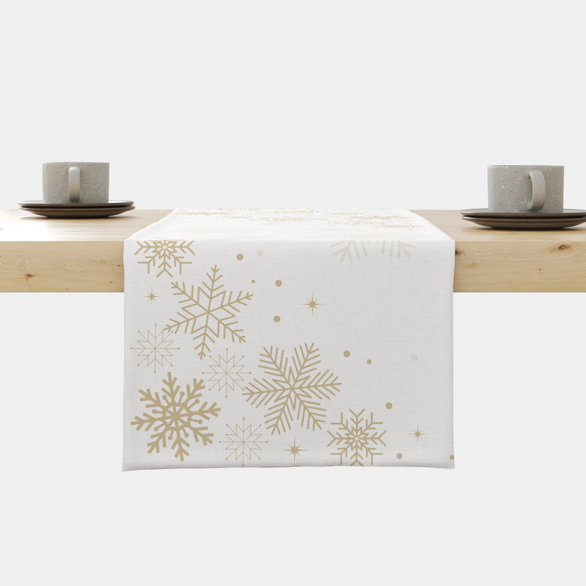 bieżnik świąteczny biały ze złotymi śnieżynkami