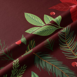 tkanina bieżnika z motywem gwiazd betlejemskich i ostrokrzewu