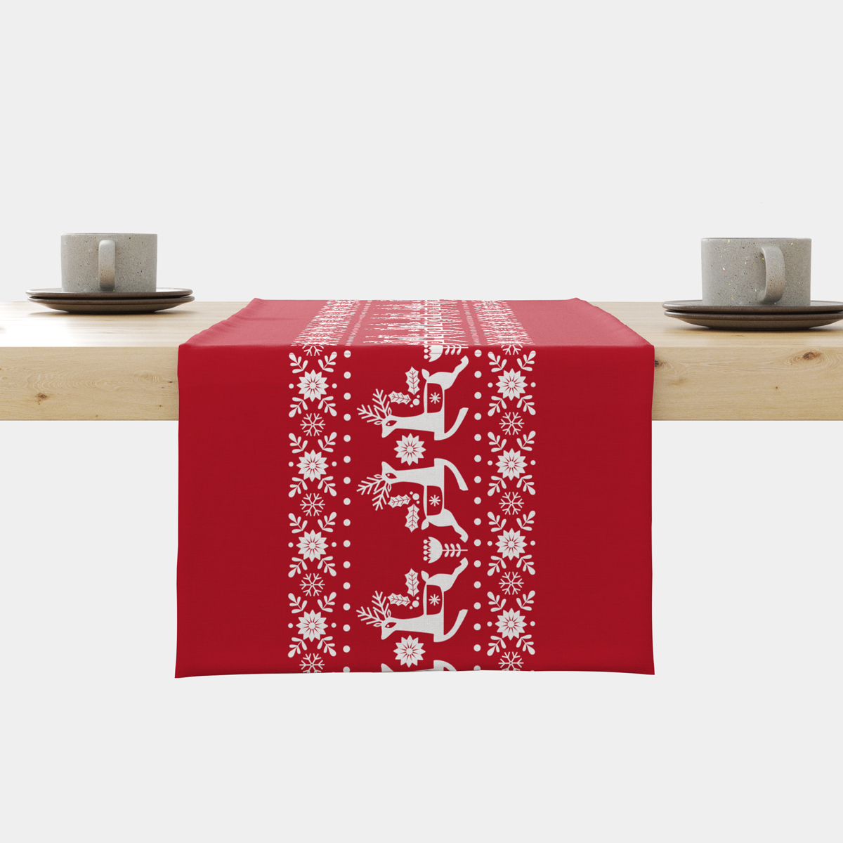 bieżnik świąteczny czerwony z reniferami