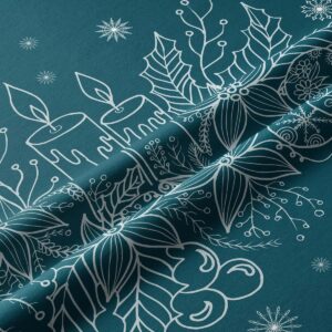 tkanina bieżnika w kolorze morskim z białym świątecznym wzorem