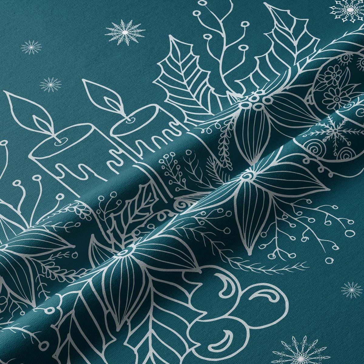 tkanina bieżnika w kolorze morskim z białym świątecznym wzorem