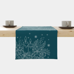 bieżnik świąteczny morski z motywem świec i zimowych liści
