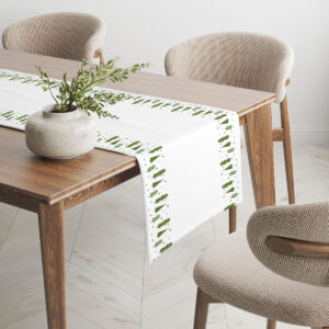 dekoracja stołu na święta biały bieżnik z choinkami