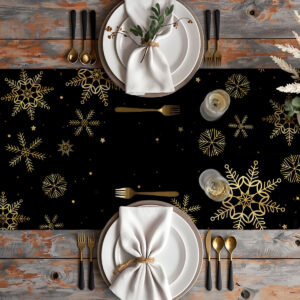 elegancki czarny bieżnik świąteczny z złotymi detalami