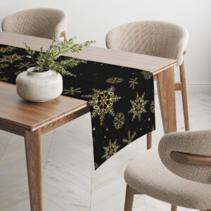 elegancki czarny bieżnik świąteczny z złotymi detalami