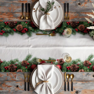 plamoodporny bieżnik świąteczny z szyszkami i zielonymi gałązkami
