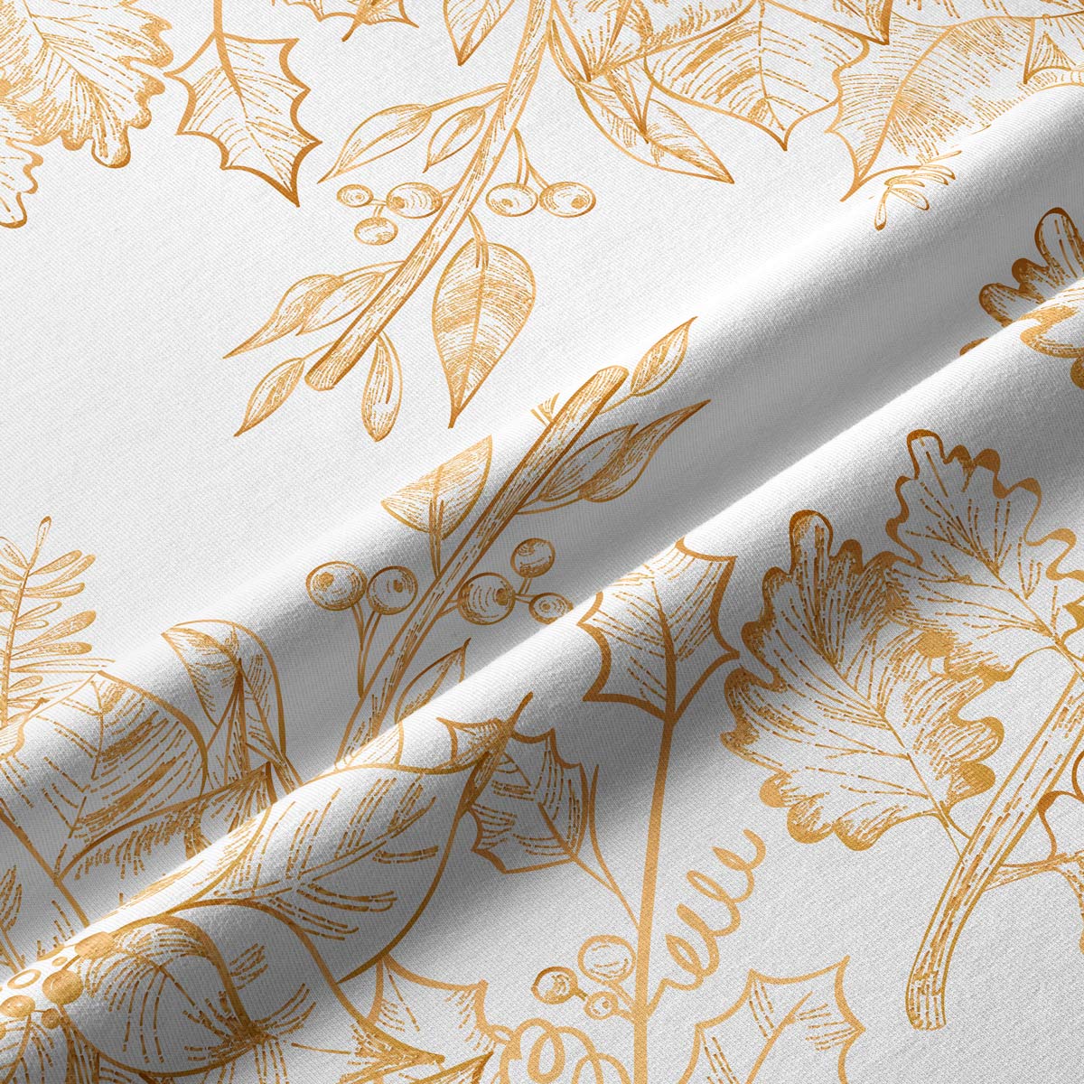 elegancki bieżnik świąteczny z złotymi liśćmi i gałązkami