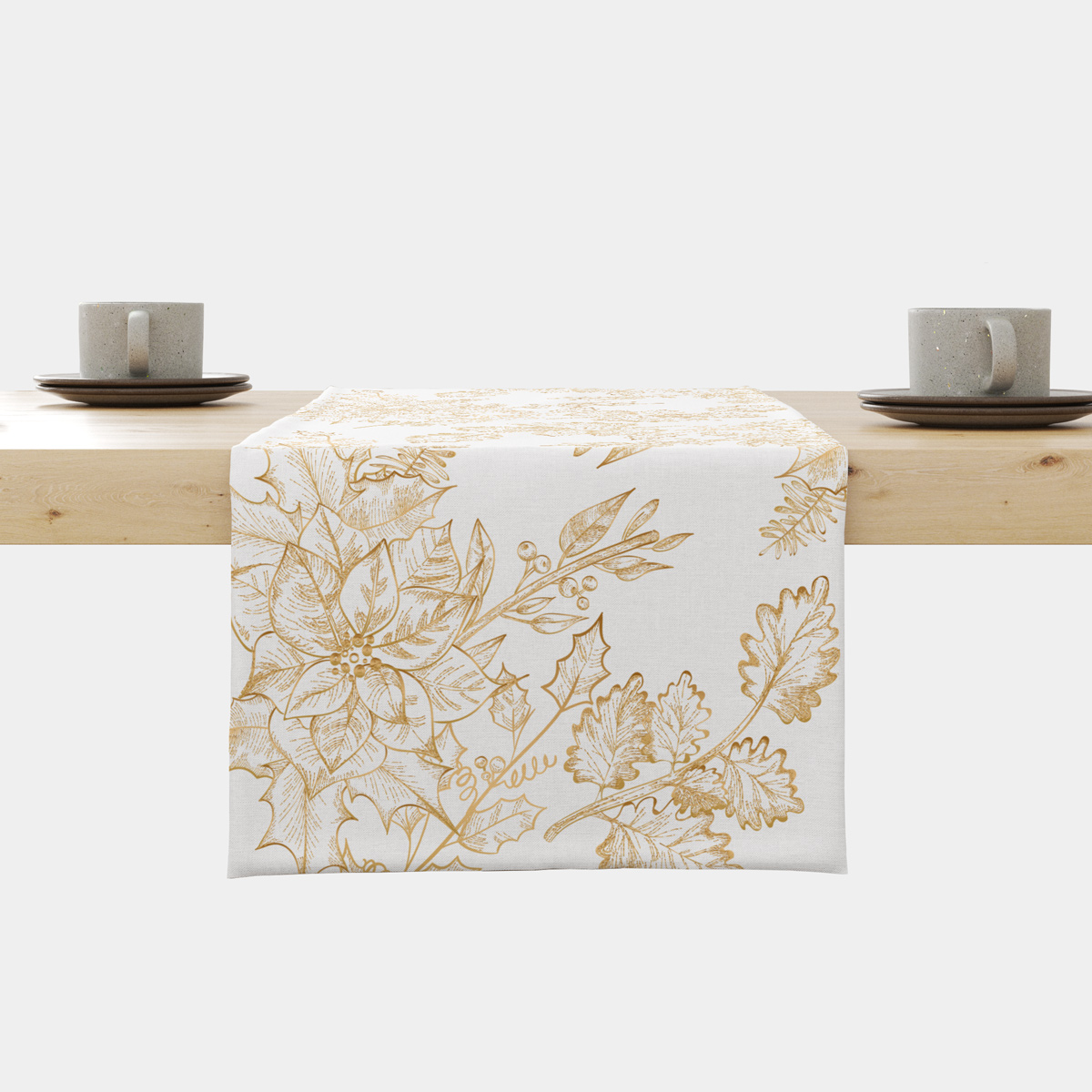 bieżnik świąteczny biały z złotym roślinnym wzorem