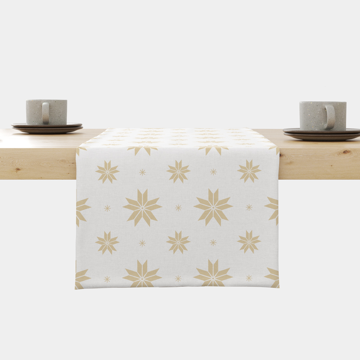 biały bieżnik świąteczny ze złotym motywem gwiazd