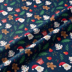 Bieżnik świąteczny na wymiar granatowy wzór z Mikołajem i pierniczkami