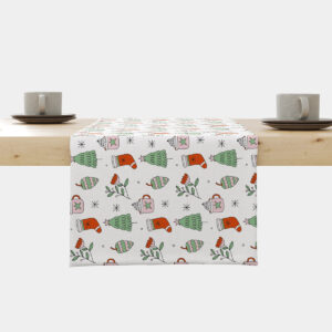 bieżnik świąteczny biały z choinkami i kubkami