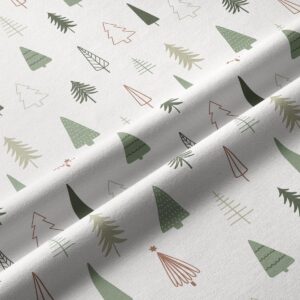 tkanina bieżnika świątecznego z zielonym i beżowym motywem choinek