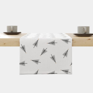 bieżnik świąteczny biały z czarnymi choinkami