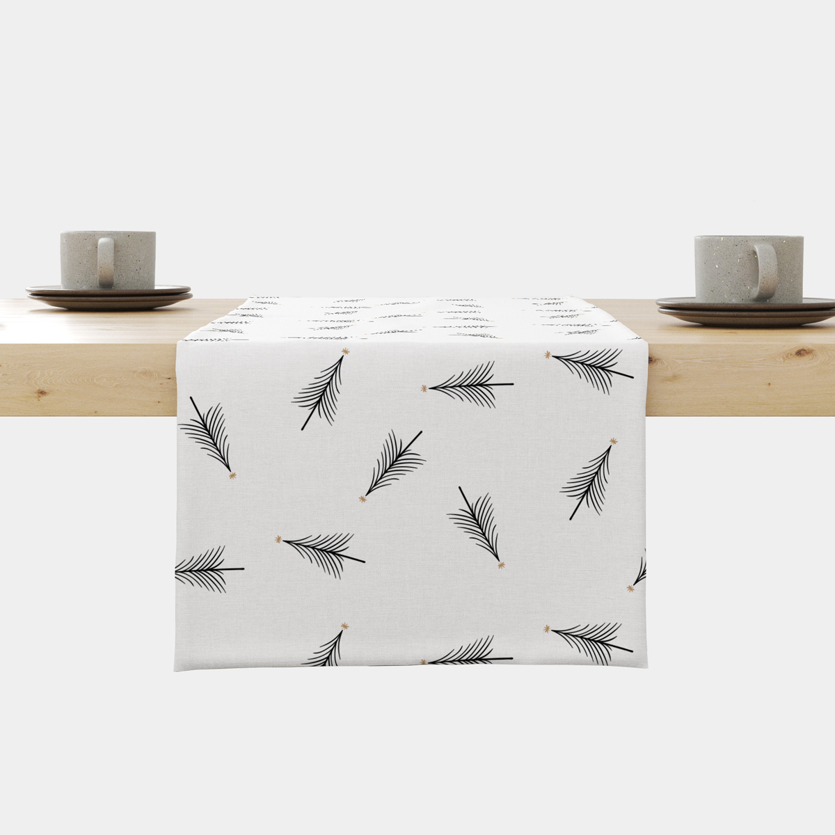 bieżnik świąteczny biały z czarnymi choinkami