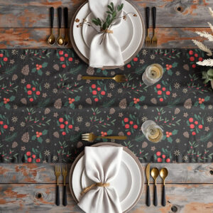plamoodporny bieżnik świąteczny czarny z leśnym wzorem