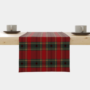 bieżnik świąteczny czerwona krata szkocka z zielonym akcentem