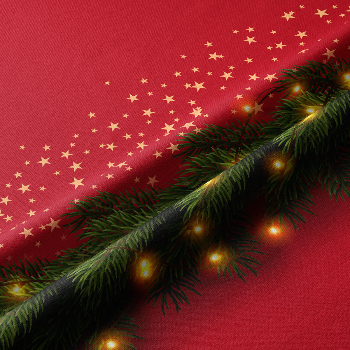 tkanina bieżnika świątecznego z wzorem złotych gwiazdek i gałązek