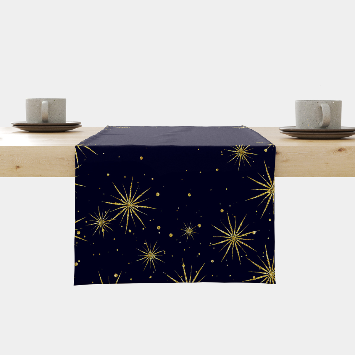 bieżnik świąteczny granatowy z złotymi gwiazdami