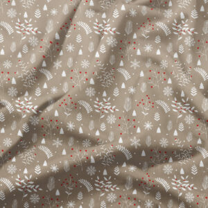 beżowy obrus świąteczny okrągły z zimowym wzorem gałązek